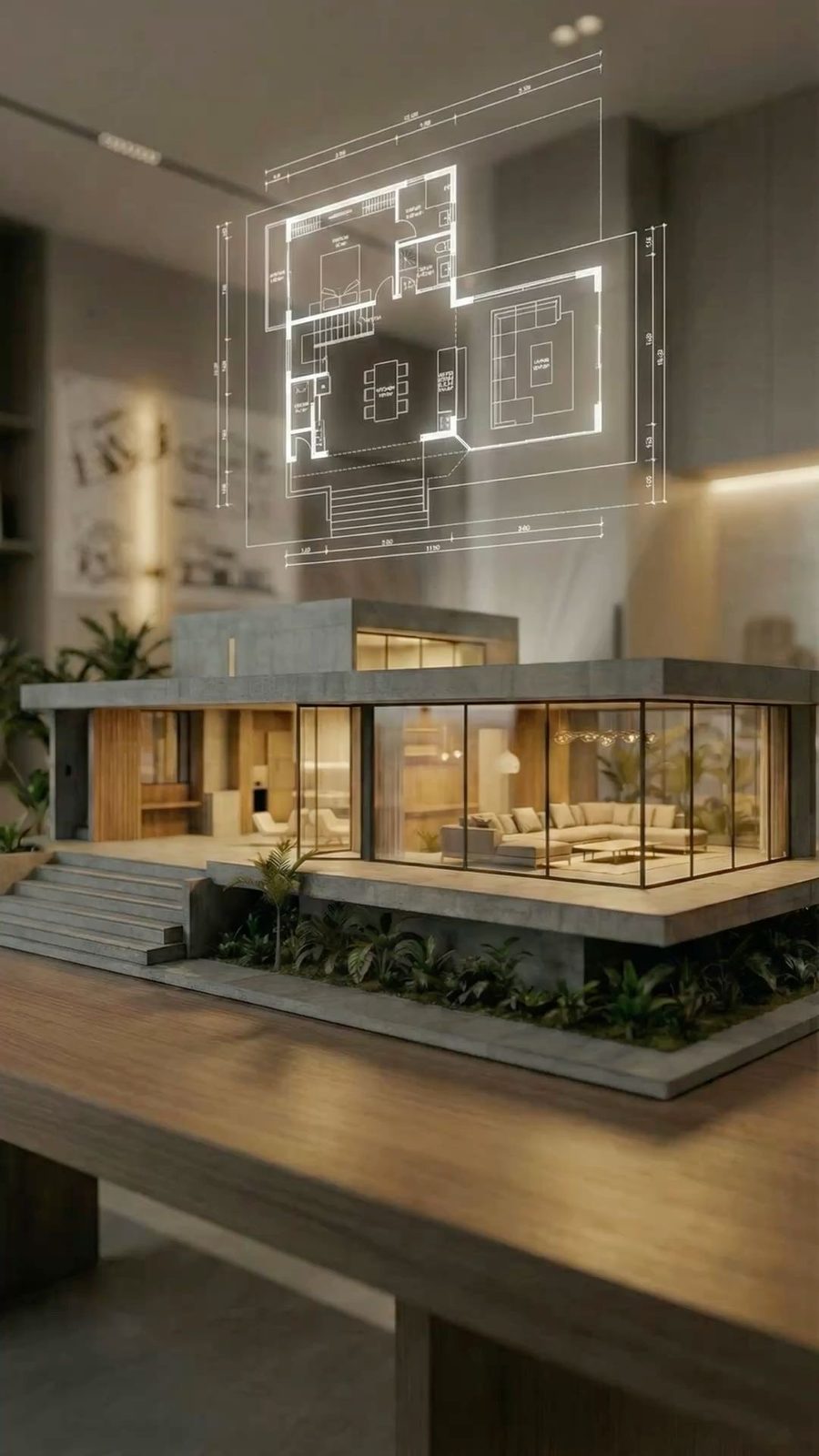 Detailliertes Architekturmodell mit Grundriss